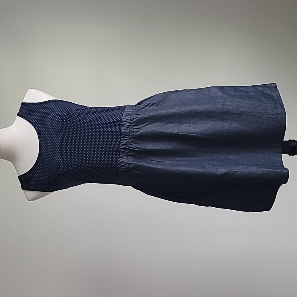 Lightweight Denim Skirt Dress, Polka Dot Stretchy Top, Navy Color, Size M - Picture 5 of 7